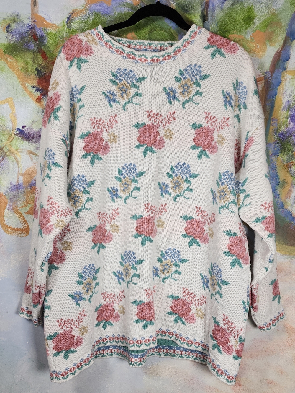 Floral Cream Women’s Sweater - Soft Pastel Rose Print